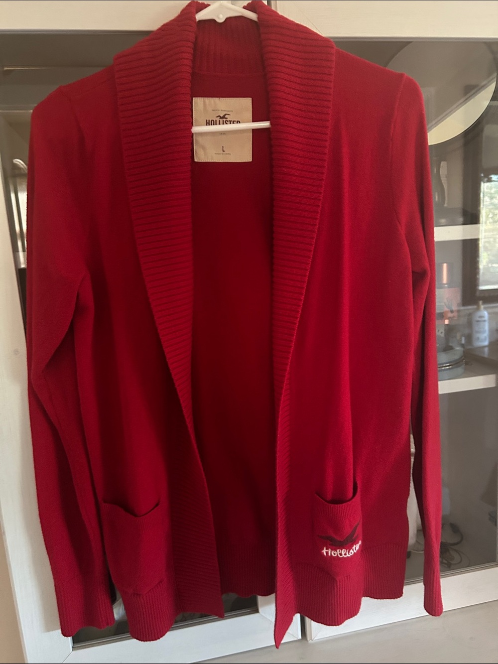 Hollister Bright Red Shawl-Collar Open Cardigan
